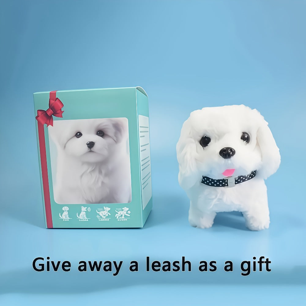 Walking Barking Robot Dog Toy for Adults Teens – Soft Plush Biomimetic Puppy with Expressive Eyes, One-Button Control, Gift Box Option | Desk & Home Companion | Brown White Red