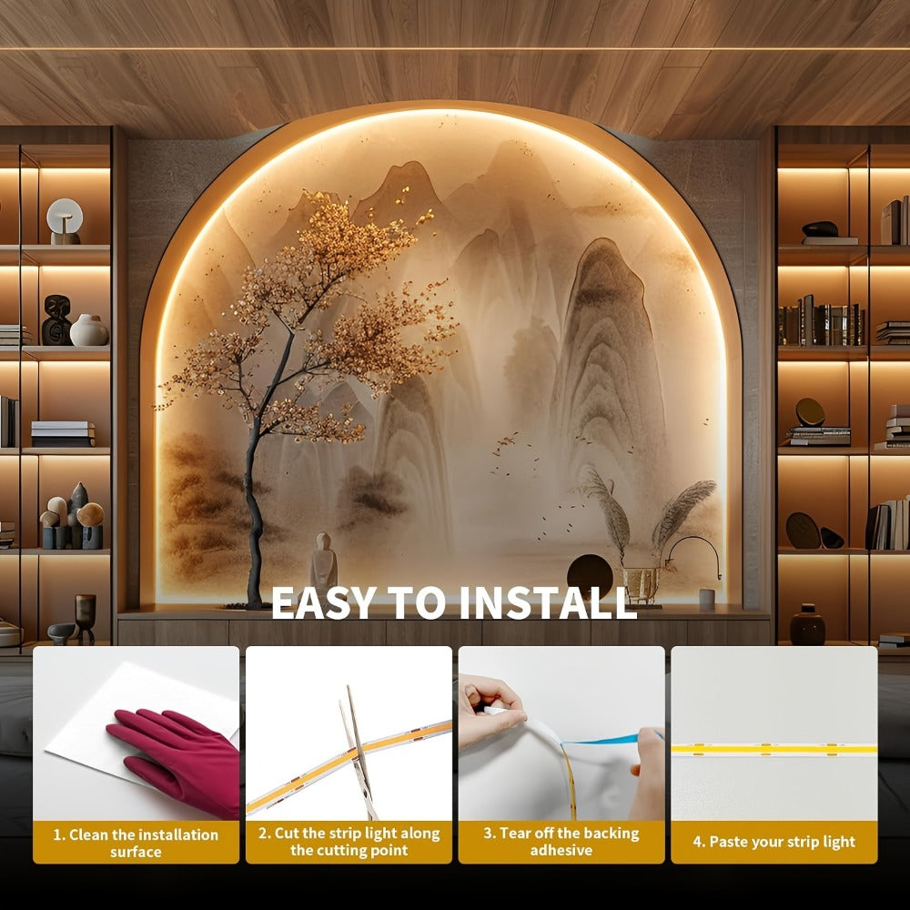 COB LED Strip Light 4800LEDs 32.8FT No - High Density Dimmable Knob Switch Ultra-Thin 8mm Flexible for Home, Desk and Accent Lighting