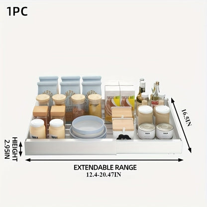 Expandable Pull-Out Cabinet Shelf with Adjustable Width, 16.5- or 21-Inch Depths and Black or White Pack Options