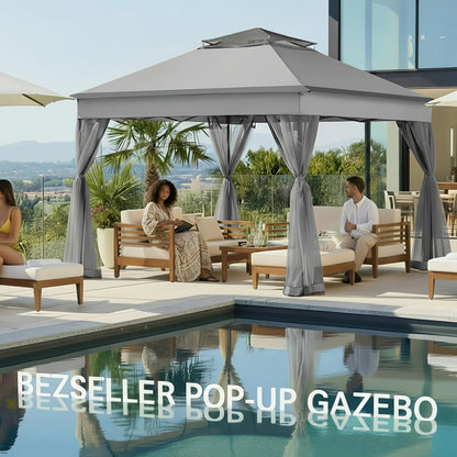 11x11ft Pop-Up Gazebo Tent with Full Mesh Curtains, Three Height Positions and Three Color Options