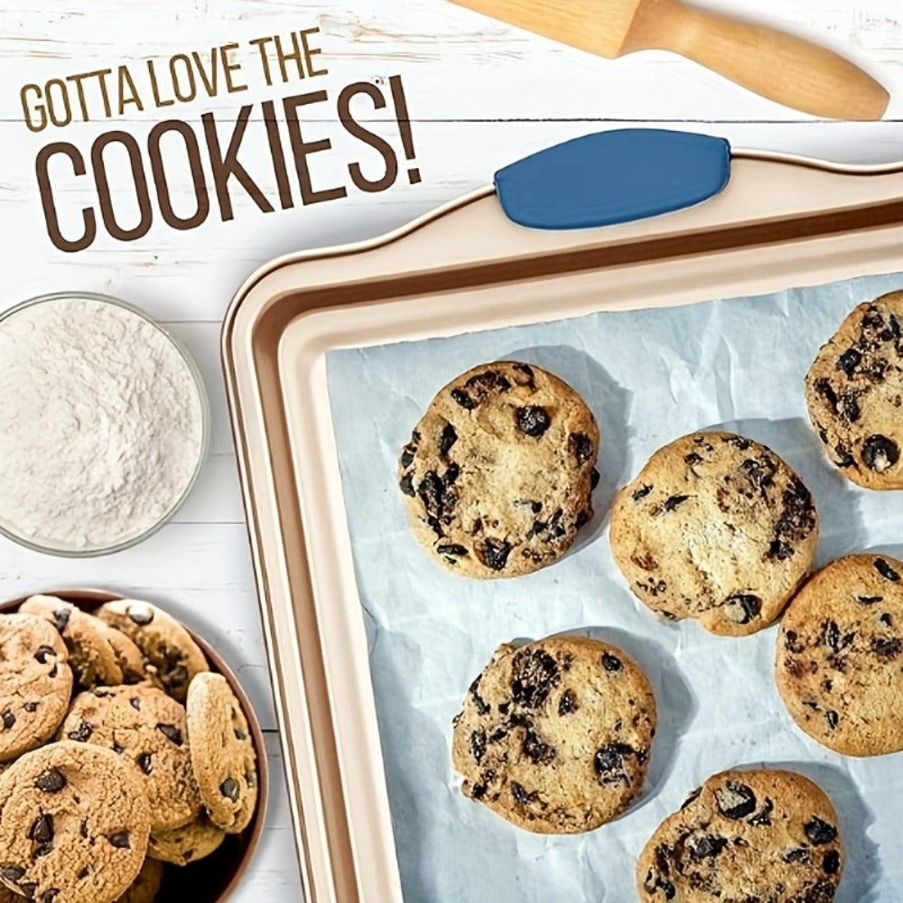 Nonstick Baking Sheet Set with Silicone Handles, Carbon Steel Cookie Sheet Pan Set in Assorted Sizes