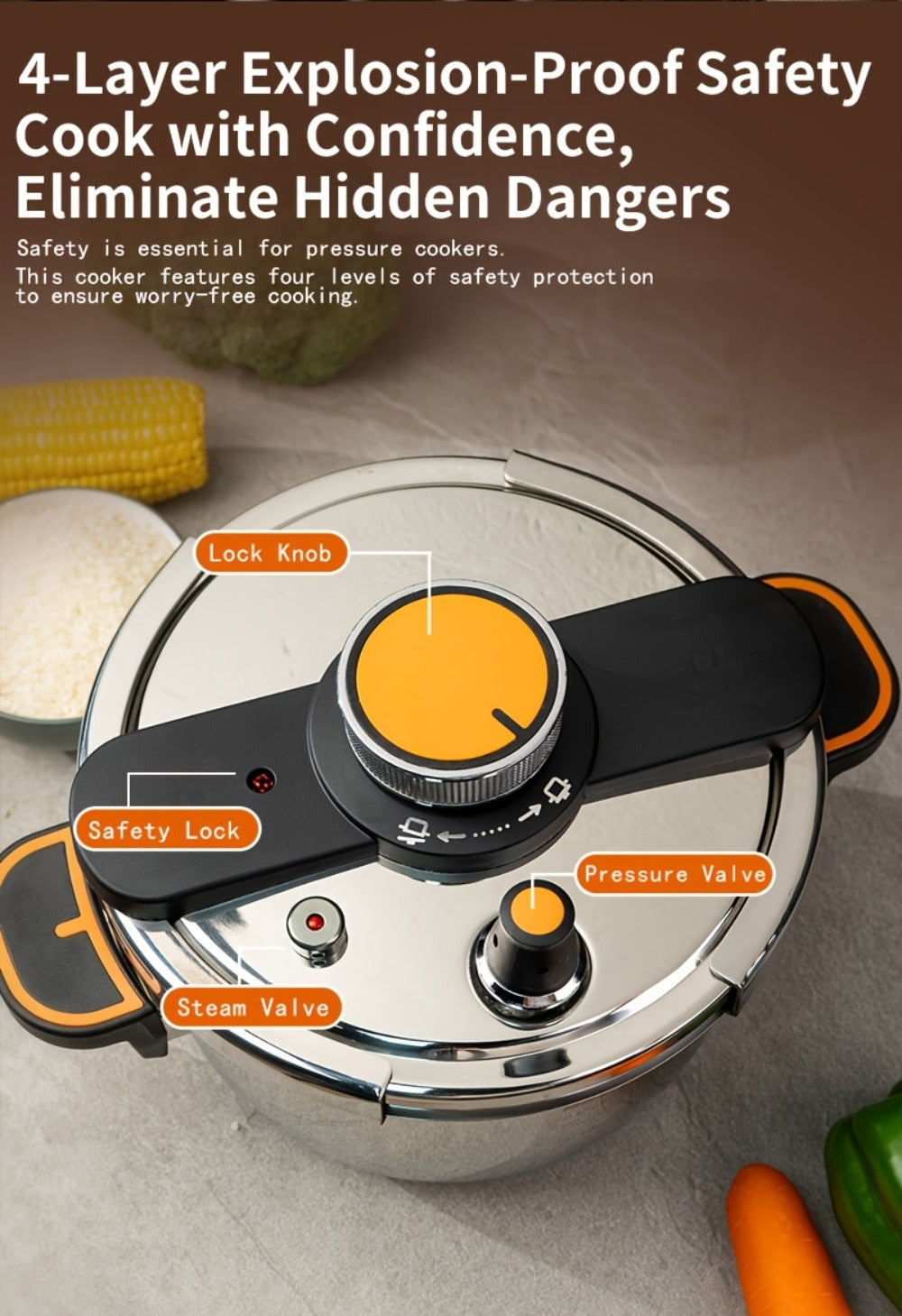 Pressure Cooker Stainless Steel with One-Twist Lock Lid, Induction & Gas Compatible Stew Pot in 1.32gal
