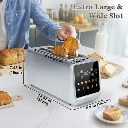 Long-Slot Four-Slice Toaster with Touch Screen, Six Shade Levels and Removable Slide-Out Crumb Tray
