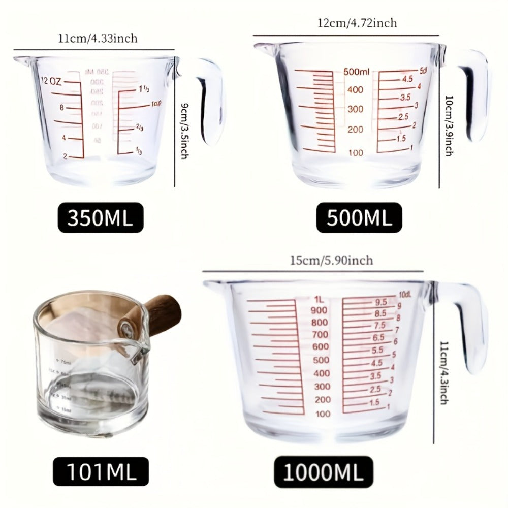 Clear Glass Measuring Cup Bundle with Four- or Nine-Piece Options, Pour Spouts, Handles and Baking Accessories