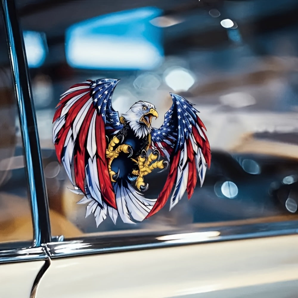 American Flag Eagle Vinyl Decal Stickers - 4-Pack Glossy Patriotic Eagle Stickers, Self-Adhesive Irregular Shape for Car Window, Truck Bumper, Wood, Glass, Metal & Ceramic Surfaces
