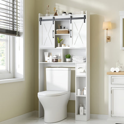 Bathroom Storage Cabinet, Farmhouse Over Toilet Storage Cabinet with Toilet Paper Holder shown in the main product view