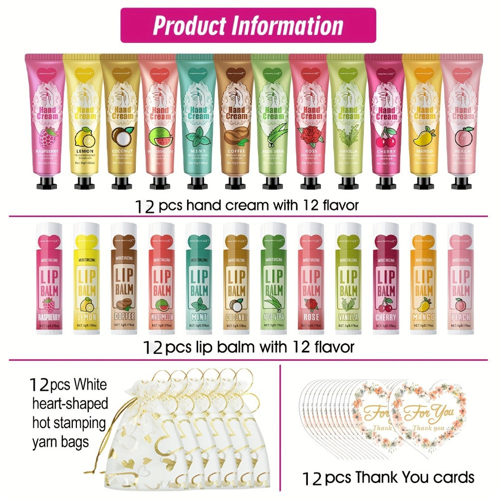 Shea Butter-Labeled Hand Cream and Lip Balm Gift Set with Vitamin E-Labeled Skin Care Formula