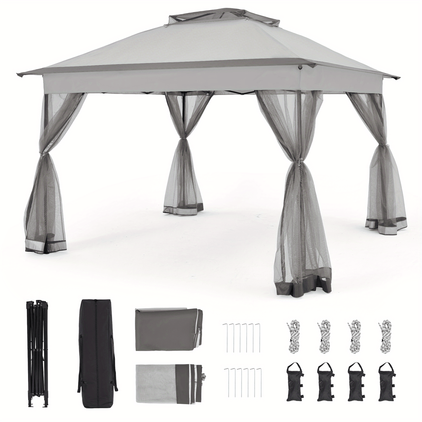 11x11ft Pop-Up Gazebo Tent with Full Mesh Curtains, Three Height Positions and Three Color Options