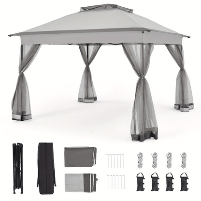 11x11ft Pop-Up Gazebo Tent with Full Mesh Curtains, Three Height Positions and Three Color Options