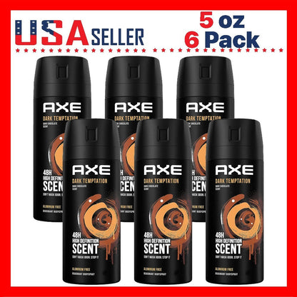 Men's Body Spray Deodorant Axe Dark Temptation, Dark Chocolate Fragrance Long-Lasting Odor Protection Aluminum-Free Body Spray for Men, 5.1oz 150ml per Bottle – Available in 3 Pack & 6 Pack