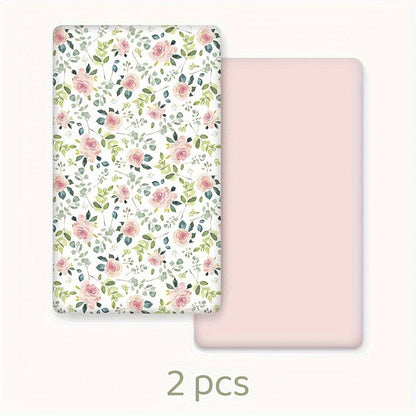 Fitted Sheet 2 Pack Super Soft Microfiber Mattress Cover Cute Animal Flower Pattern Pink Flower Whale Deer Home Travel Machine Washable Unisex Christmas Gift