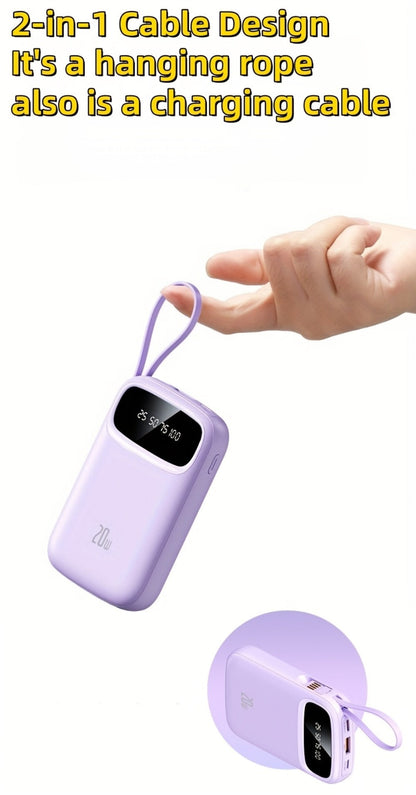 Power Bank 10000mAh with Three Built-In Cables, 5W/15W/22.5W Options, Digital Display and Lanyard