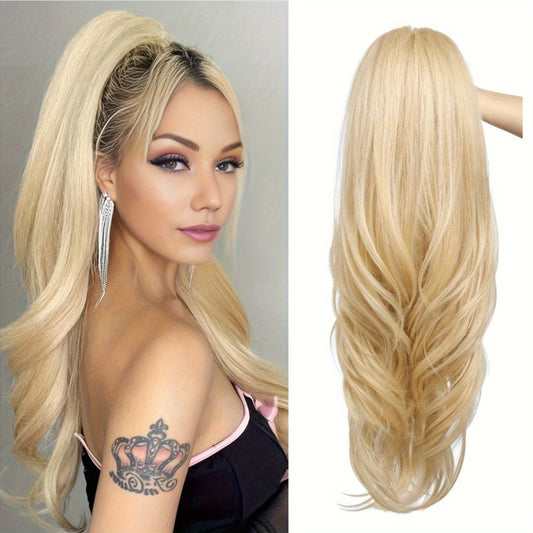 Drawstring Ponytail Extension for Women Long Wavy Layered Wrap Around Clip In Synthetic Pony Tail 26 Inch No Glue No Heat Blonde Brown Ash Brown Highlighted Multi Color