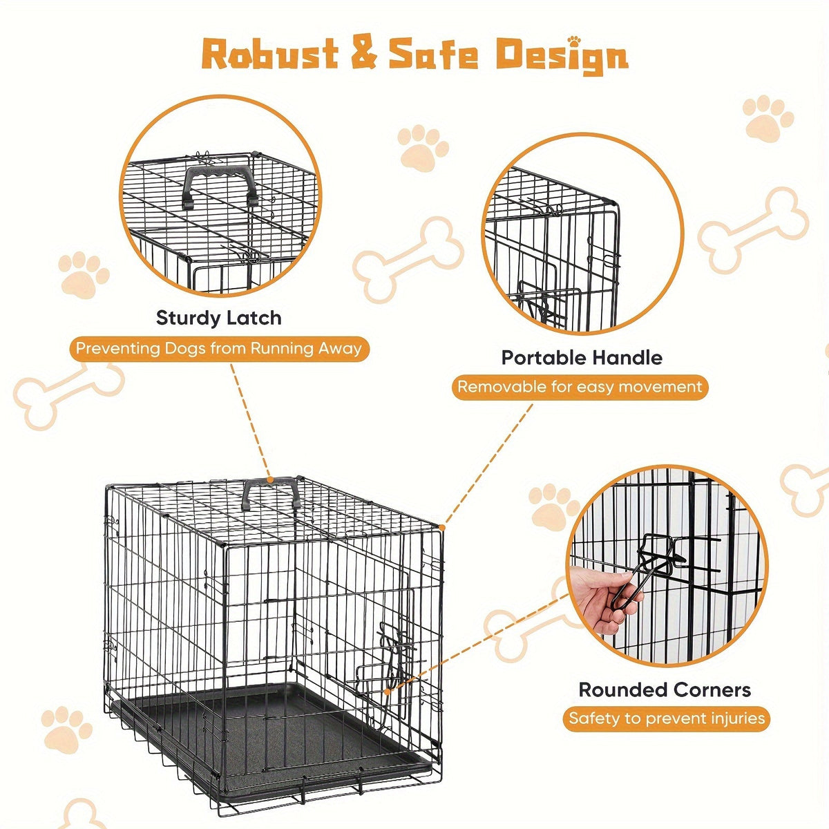 Folding Wire Dog Crate with Divider, Pull-Out Tray, Two Doors and Five Sizes from 24.41 to 48.4 Inches