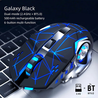 RGB Dual-Mode Wireless Gaming Mouse with Bluetooth 5.0, 2.4 GHz Receiver and Four Color Options