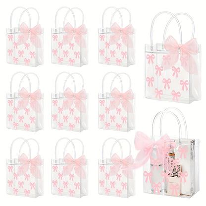 Clear PVC Gift Bags with Pink Bow & Ribbon 24-Pack Party Favor Tote Bags