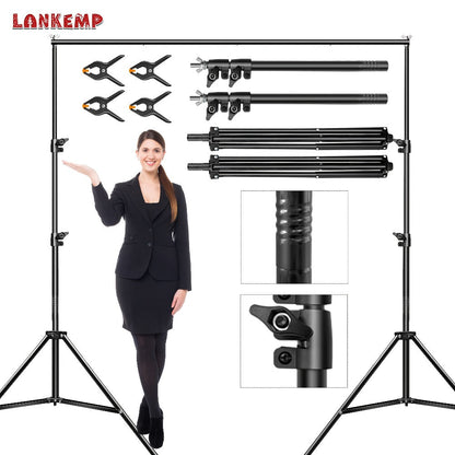 LANKEMP 6.6-Foot Square Photography Backdrop Stand Kit with Two Tripods, Four Crossbars, Clips and Carry Bag