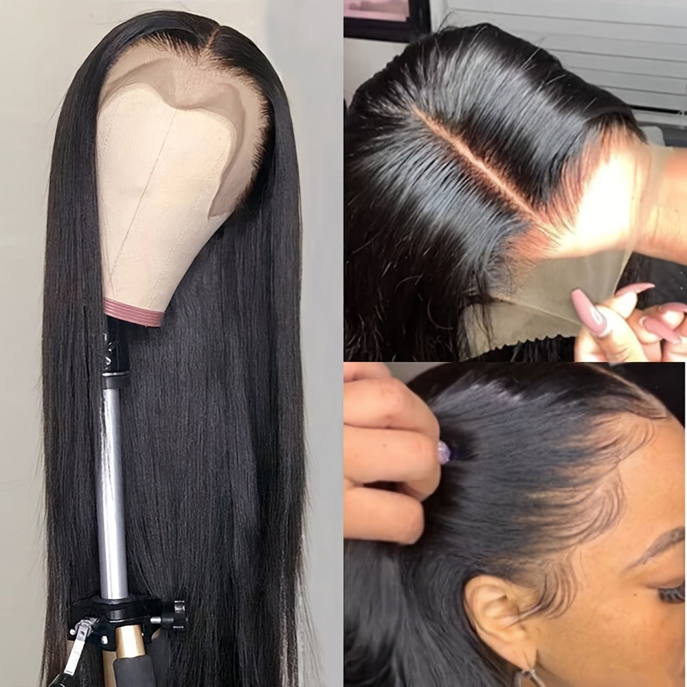 Synthetic Wig 13x4 Straight Lace Front in Natural Black with Glueless Cap and 26- or 32-Inch Length