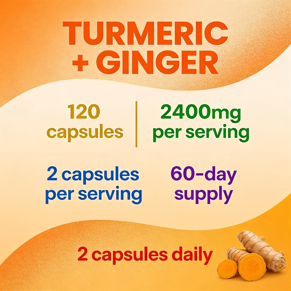 Herbal Supplement with Tecepec Label, Turmeric Ginger and Black Pepper 2400mg Capsules, 120 Count