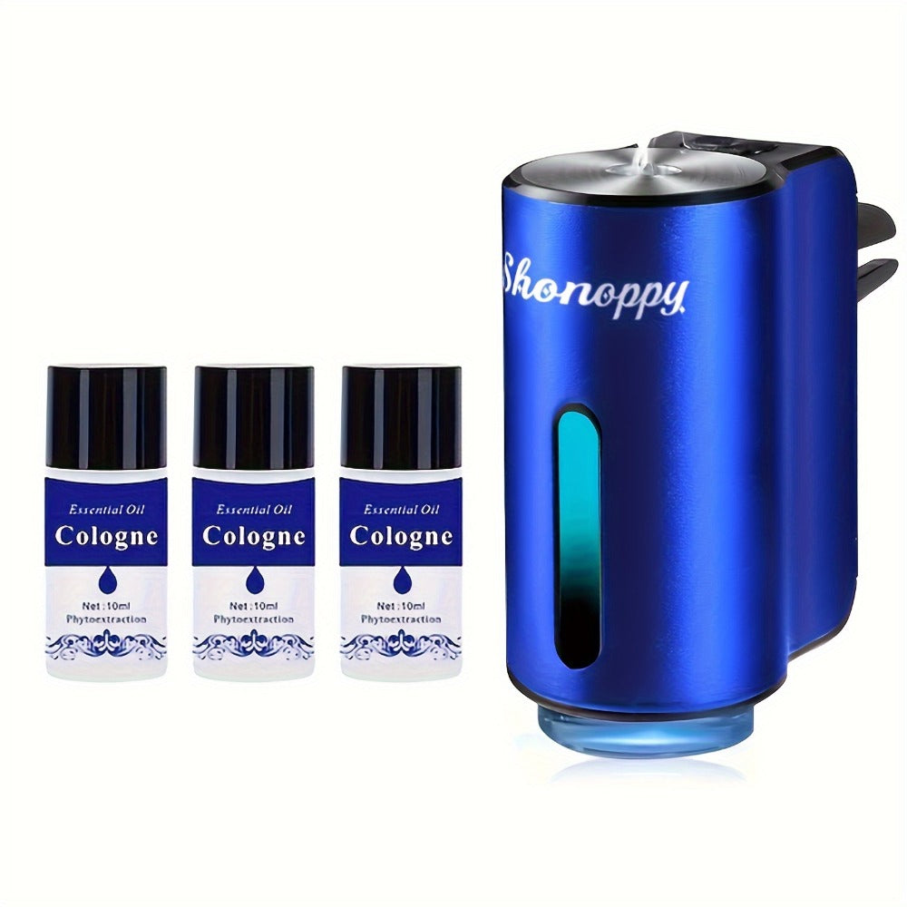 Waterless Car Air Freshener Diffuser Vent Clip USB Charging – 3 Intensity Levels, Lasts 45 Days, 3 or 6 Perfume Bottles, Portable Scent Diffuser for Car Home Office, Blue Red Grey Cologne Luxury CC