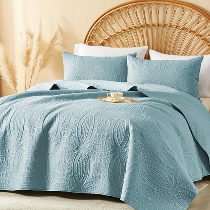 Coin-Pattern Quilt Set in Four Designs, Multiple Colors and Twin, Full-Queen or King-California King Sizes