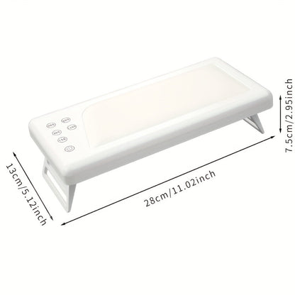 Wide Rectangular Hand-Pillow LED Nail Lamp with 28 x 13cm Base, Five Timer Settings and White Finish