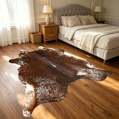 Area Rug Faux Cowhide Brown Western Print with Suede Backing in Three Colors and Two Sizes