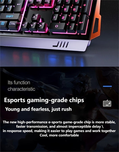 Gaming Keyboard Wired 104 Keys Full Metal Panel – LED Color Backlight, Multimedia Knob, Faux Mechanical Feel, USB, Ergonomic Design with Phone Holder | Keyboard or Keyboard & Mouse Combo