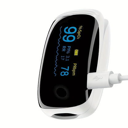 Rechargeable Fingertip Pulse Oximeter with Four-Parameter Display and Five Color Options from White to Blue