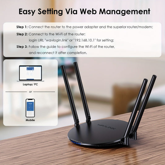 WAVLINK AC1200 WiFi Router 3-in-1 Dual Band 1200Mbps - 4x5dBi Antennas, Gigabit WAN LAN, Router Access Point Repeater Mode, Covers 1500 Sq Ft, Supports 128 Devices, WPA2 Security, Easy WPS Setup