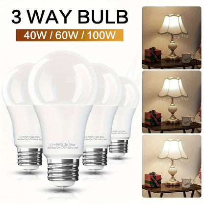 Three-Way A19 LED Bulbs with E26 Base, 1500 Lumens and 2700 K or 5000 K Light, Four-Pack for Floor and Table Lamps