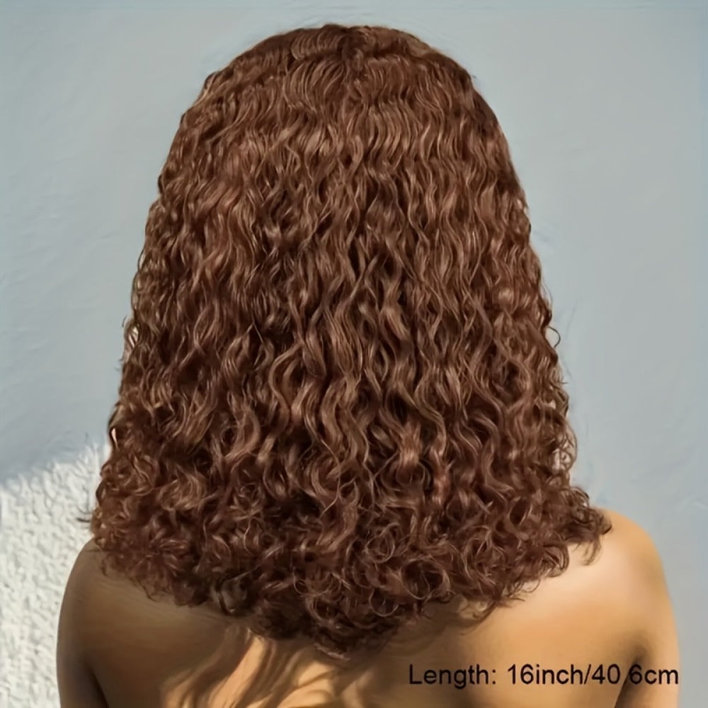 20 Inch 4x4 HD Lace Curly Bob Human Hair Wig in Reddish Brown Number 33 with Baby Hair for Women