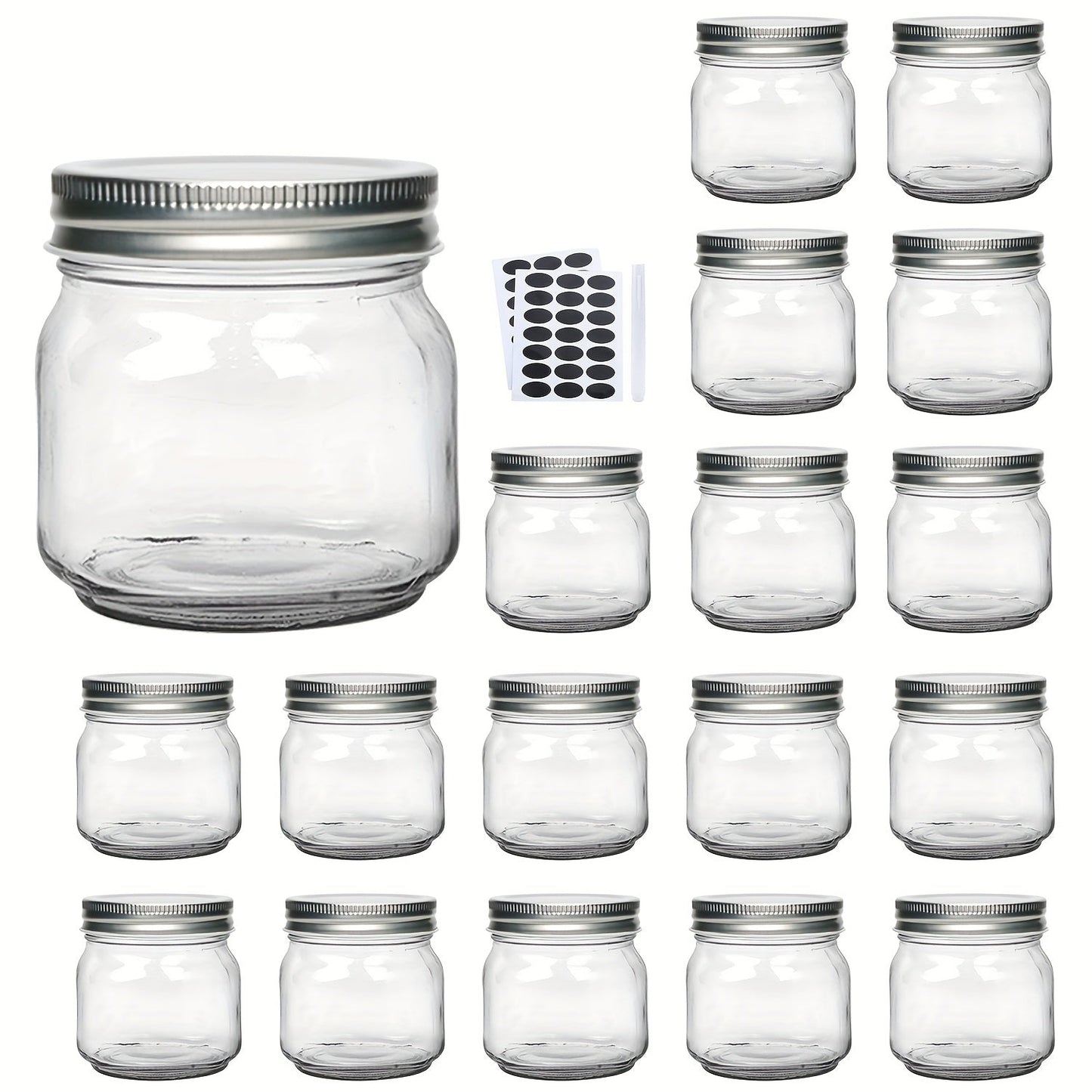 8 oz Glass Mason-Style Storage Jar Multipacks with 9, 18, 27 or 36 Jars and Four Lid Configurations