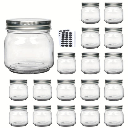 8 oz Glass Mason-Style Storage Jar Multipacks with 9, 18, 27 or 36 Jars and Four Lid Configurations