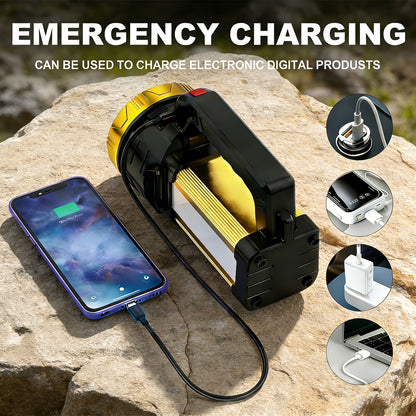 Flashlight 2000-Lumen Rechargeable Searchlight with 2400mAh Battery, Side Lantern and USB Output
