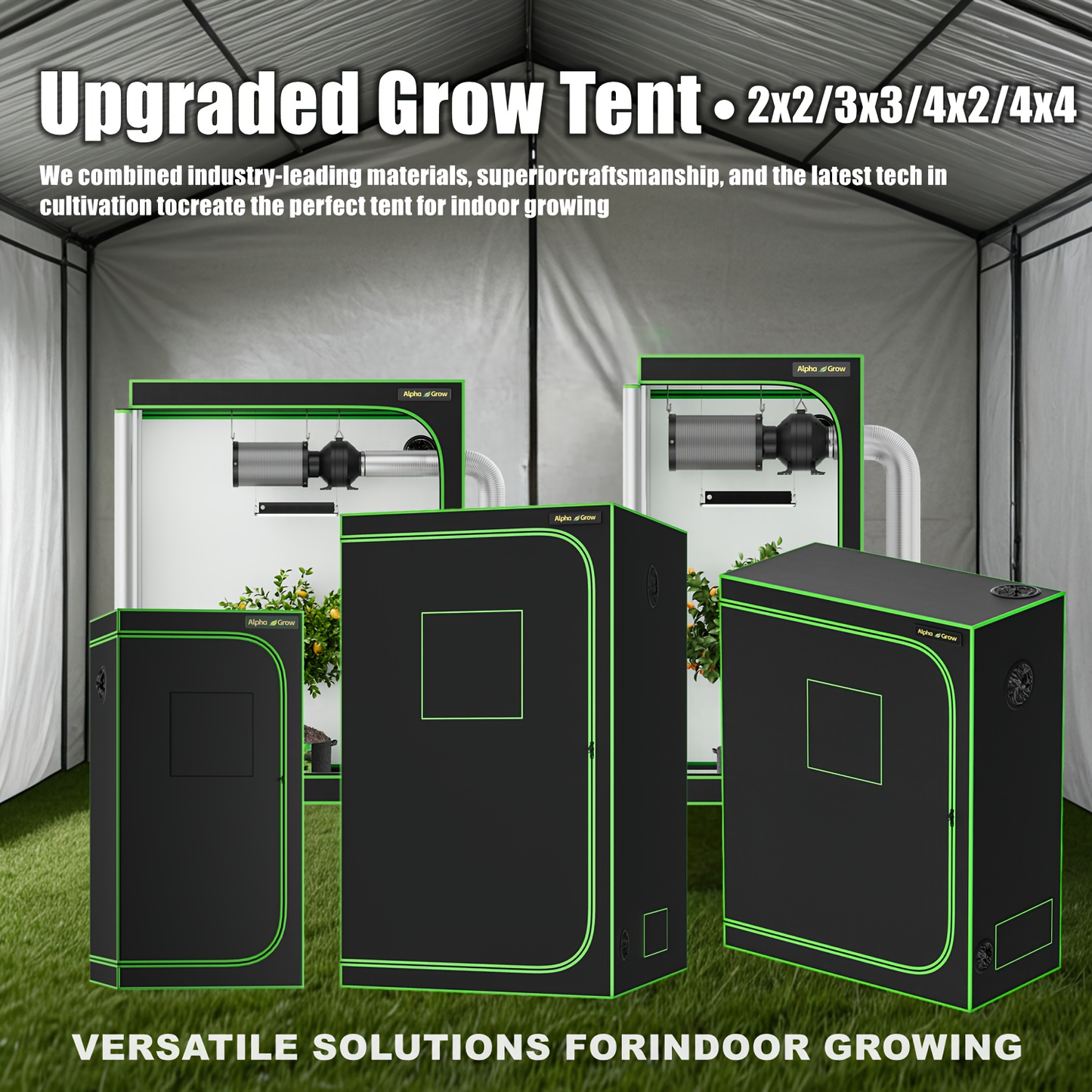 ALPHAGROW Grow Tent Greenhouse Portable 2X2/3X3/4X2/4X4 Ft High Reflective 1680D Mylar Canvas with Observation Window And Floor Tray for Hydroponic, Mushroom, Flower Indoor Plant Growing Home