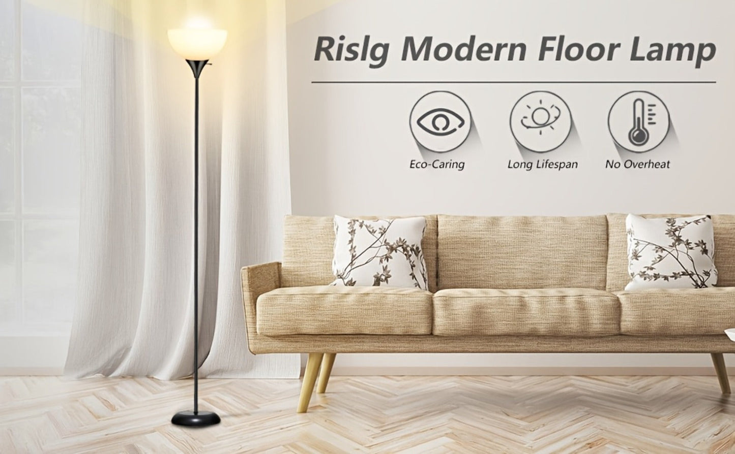 Single-Head Black Torchiere Floor Lamp with Upward Bowl Shade, Rotary Switch and Replaceable Bulb Socket