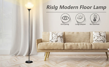 Single-Head Black Torchiere Floor Lamp with Upward Bowl Shade, Rotary Switch and Replaceable Bulb Socket