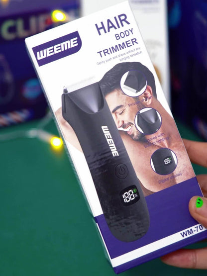 WEEEME Body Hair Trimmer with Digital Display, Four Guide Guards and Yellow, Blue or Black Housing