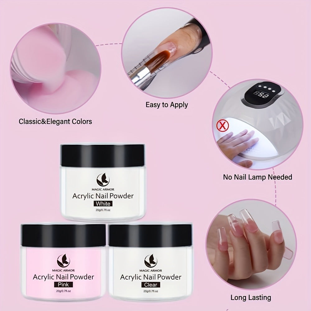 Acrylic Nail Kit for Beginners Nail Technicians with Professional Brush Tricolor Acrylic Powder Complete Starter Set for Practice Nail Extensions Salon Quality DIY Nails