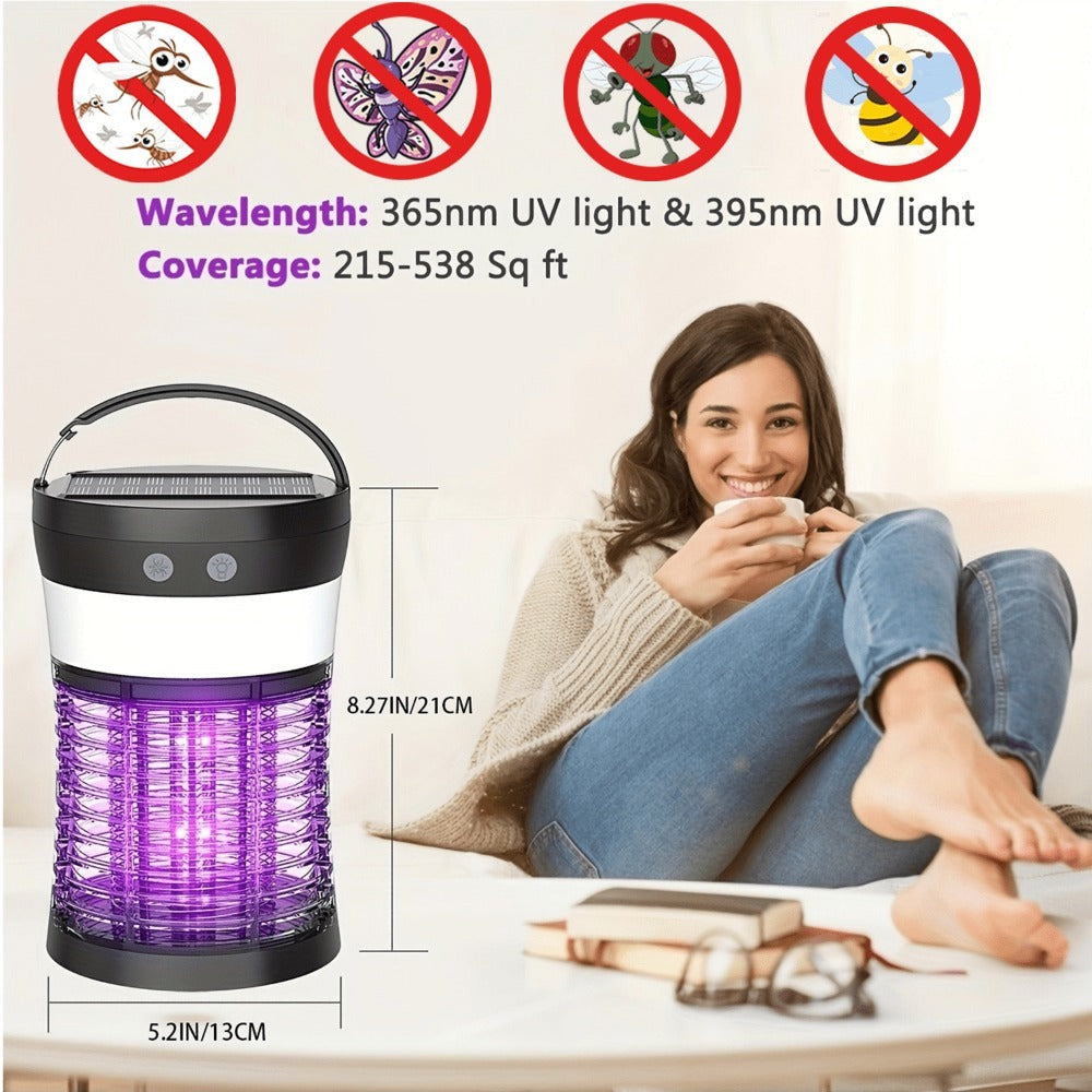 Solar and USB-C Insect Zapper Lantern with 3000V Grid, Dual UV Labels and Three Lighting Modes