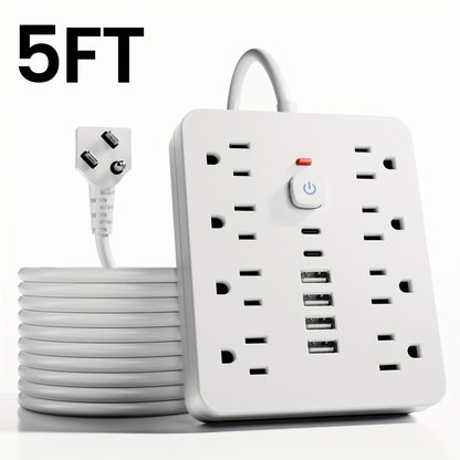 Power Strip 14-in-1 Wall-Mount Model with 8 AC Outlets, 4 USB-A, 2 USB-C and 5- or 10-Foot Flat-Plug Cord