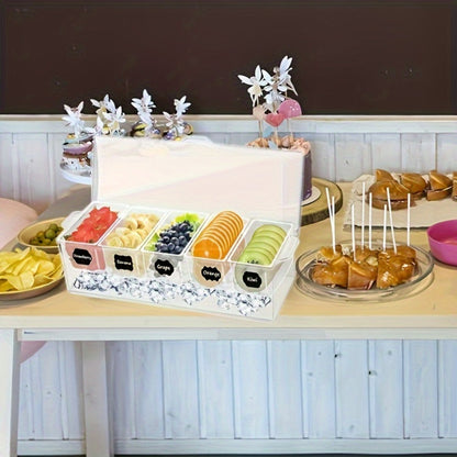 Five-Compartment Serving Bowl Set with Lid, Five Forks and Two Tongs for Party Table Display