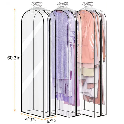 Transparent Zippered Garment Bag Covers in a Three-Piece Set with 32-, 40-, 50- or 60-Inch Sizes