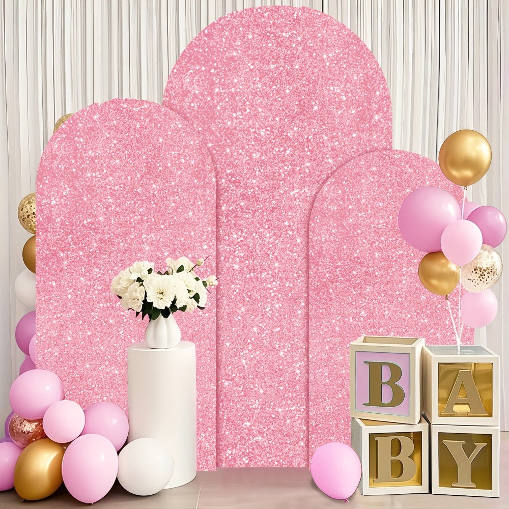 Sequin Wedding Arch Cover Set 3pcs, 6ft 6.6ft 7.2ft Metallic Spandex Payette Glitter Arch Backdrop Cover for Wedding Ceremony