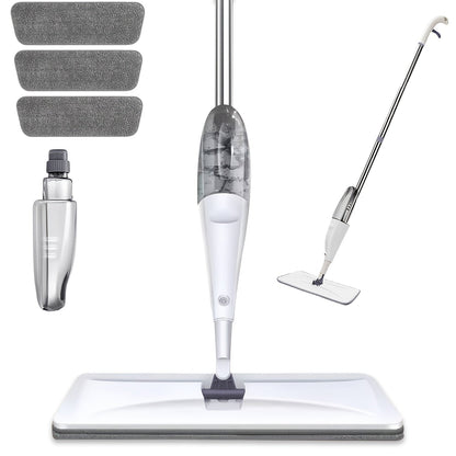 Spray Mop with 3 Microfiber Carbon Fiber Pads Water Spraying Flat Mop Wet Dry Dual Use Floor for Entryways, Bedrooms and Living Spaces
