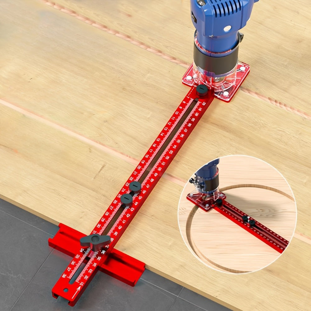 Router Circle Cutting Jig with Adjustable Red Guide Rail for Woodworking Routers and Circular Cutting Projects