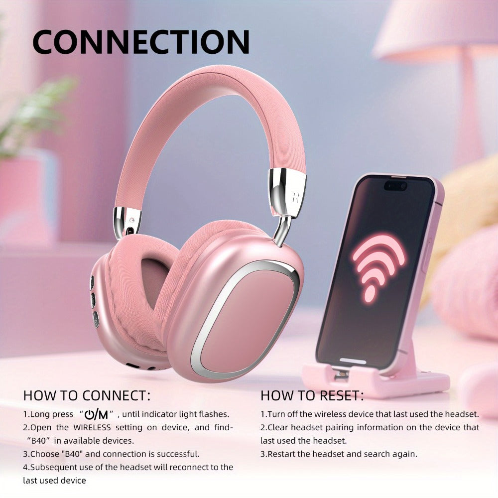 B35 Over-Ear Headphones with Bluetooth 5.3, 40mm Drivers, 90-Degree Rotating Earcups and Five Color or Storage Sets
