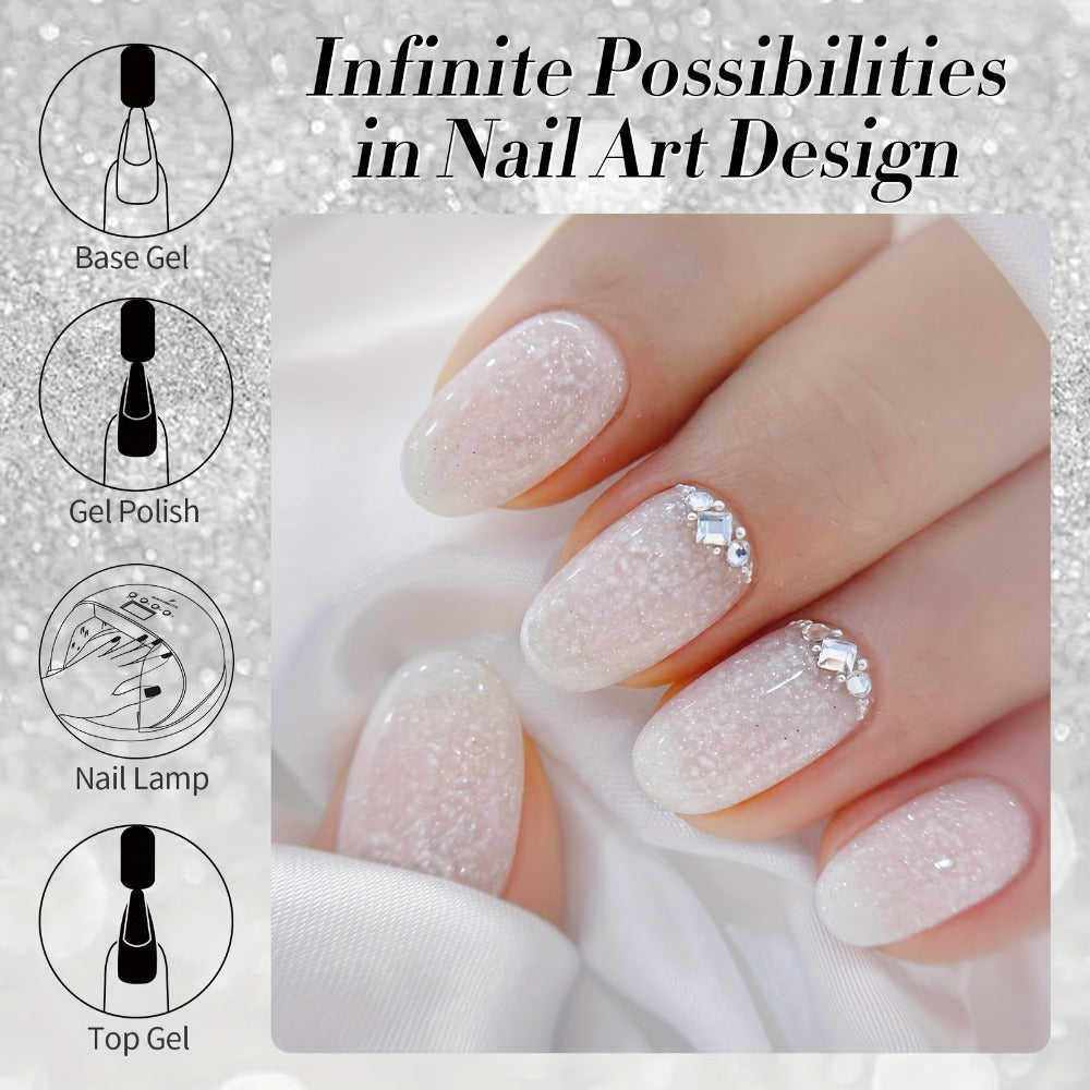 Gel Nail Polish – Snow Jelly Shimmer 2pcs BORN PRETTY Semi-Permanent Soak-Off LED UV Gel Varnish Nude Pink White Glitter Long-Lasting…