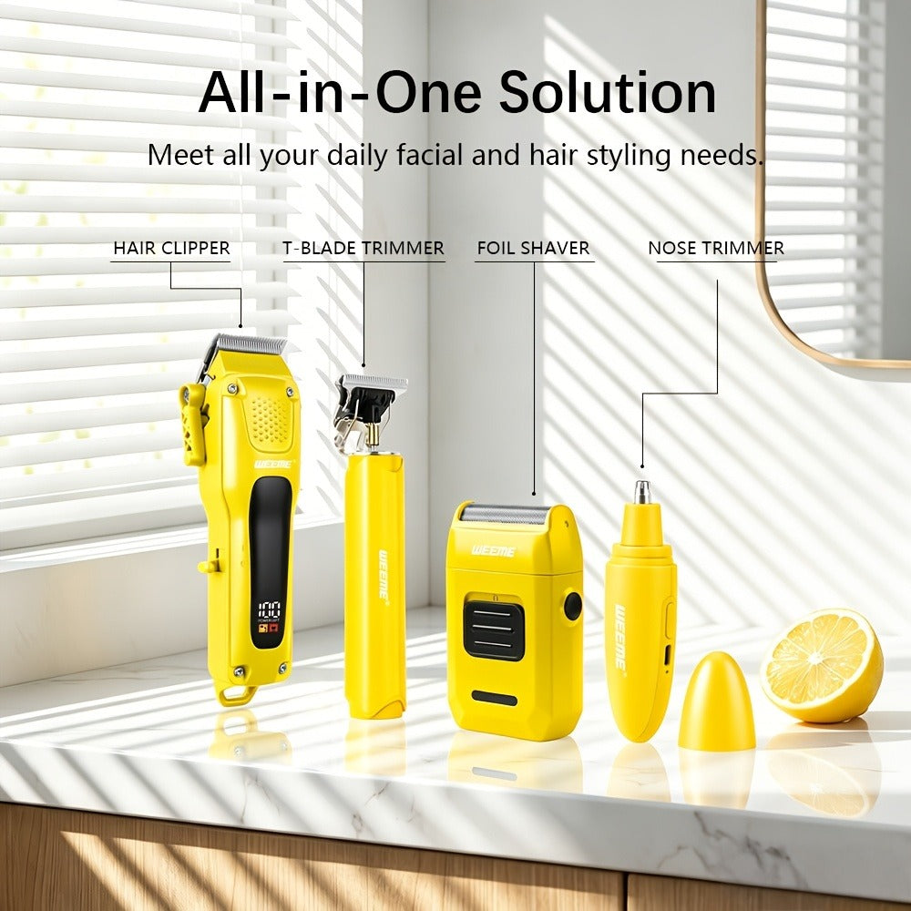 Hair Clippers & Trimmers WEEME Four-Piece Set with Clipper, T-Blade, Foil Shaver, Nose Trimmer and Two Colors